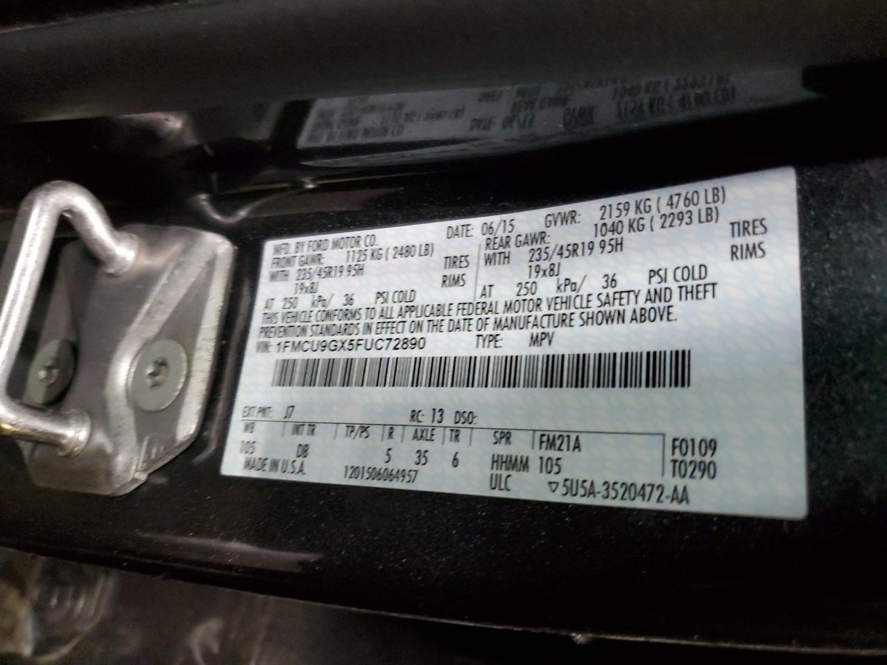 VIN 1FMCU9GX5FUC72890 2015 FORD ESCAPE no.13