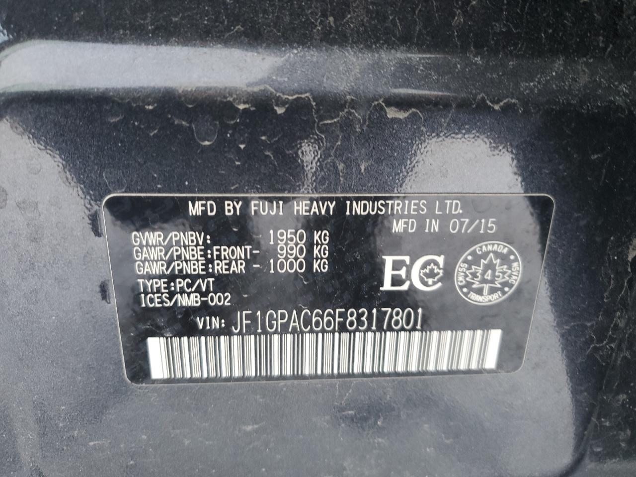 2015 Subaru Impreza Premium VIN: JF1GPAC66F8317801 Lot: 87394844