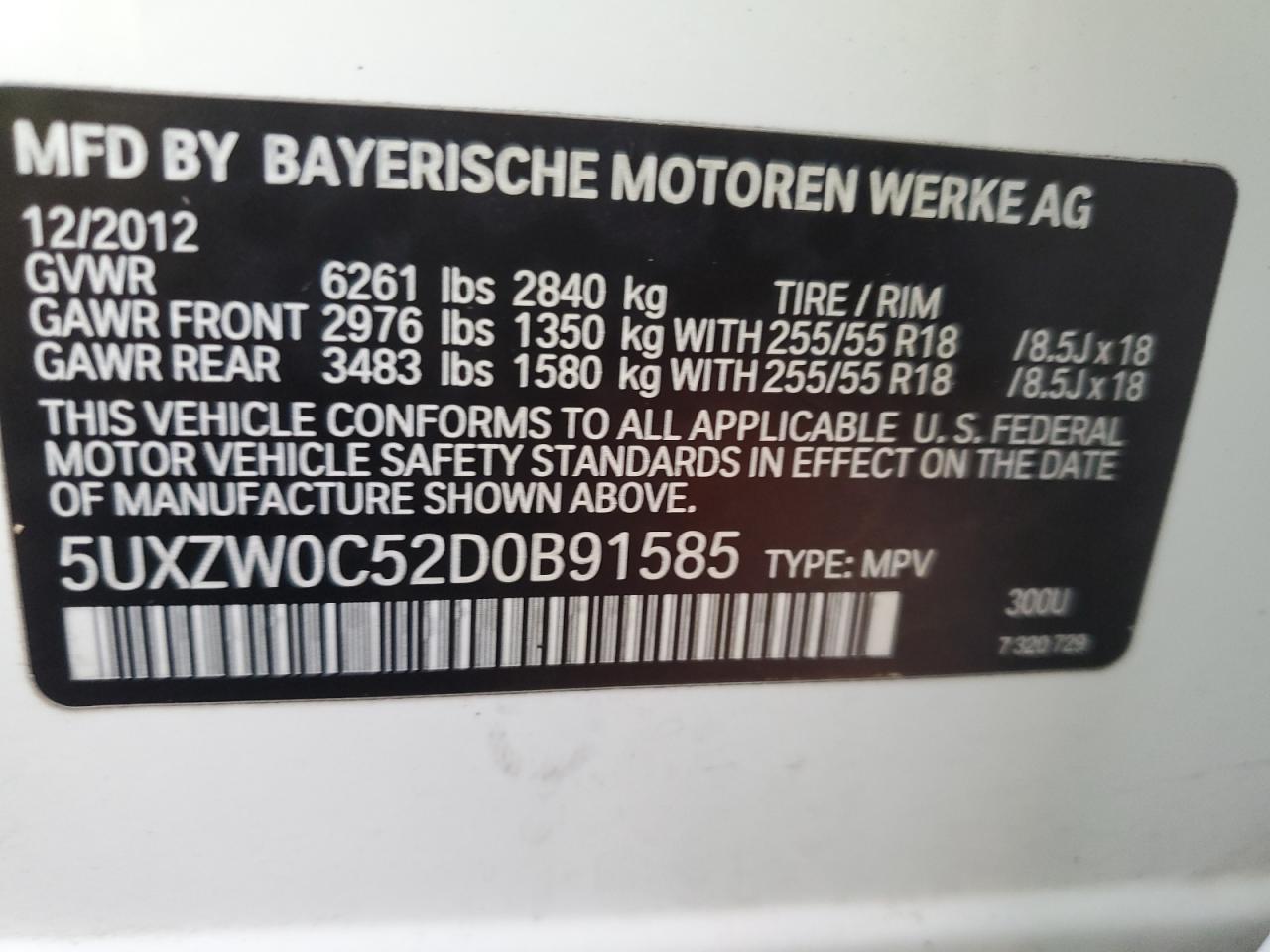 VIN 5UXZW0C52D0B91585 2013 BMW X5 no.13