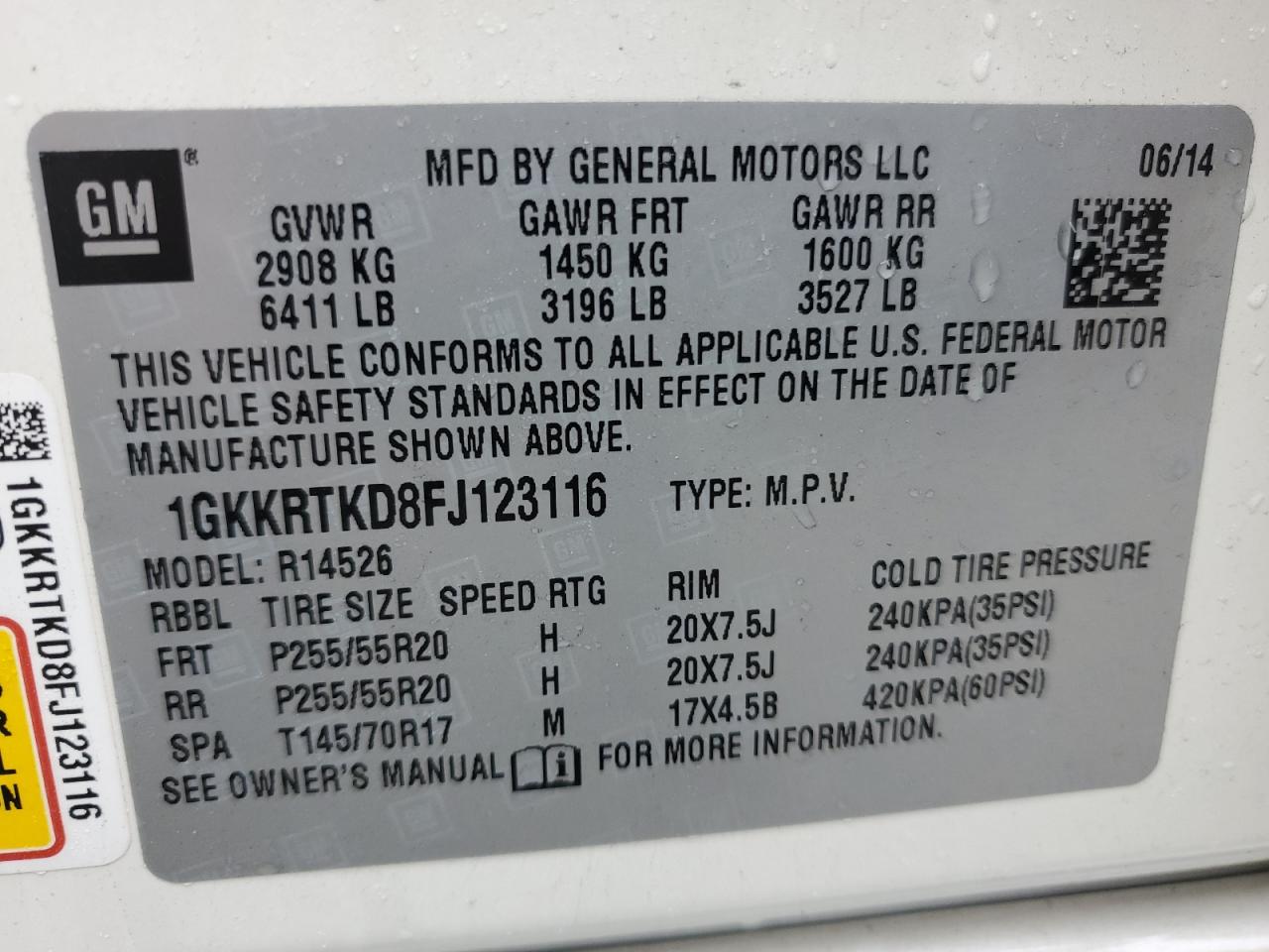 VIN 1GKKRTKD8FJ123116 2015 GMC ACADIA DEN no.13