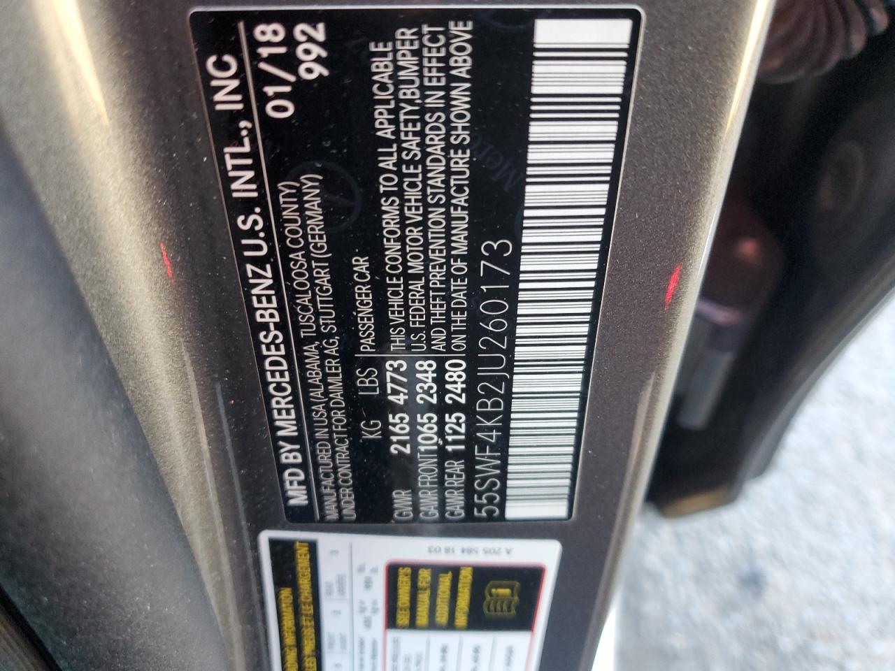 2018 Mercedes-Benz C 300 4Matic VIN: 55SWF4KB2JU260173 Lot: 86240524