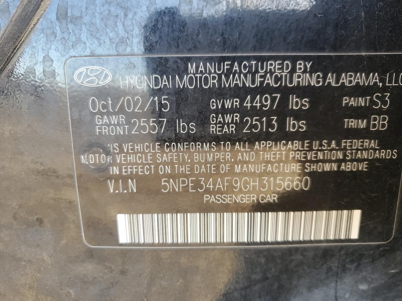 VIN 5NPE34AF9GH315660 2016 HYUNDAI SONATA no.12