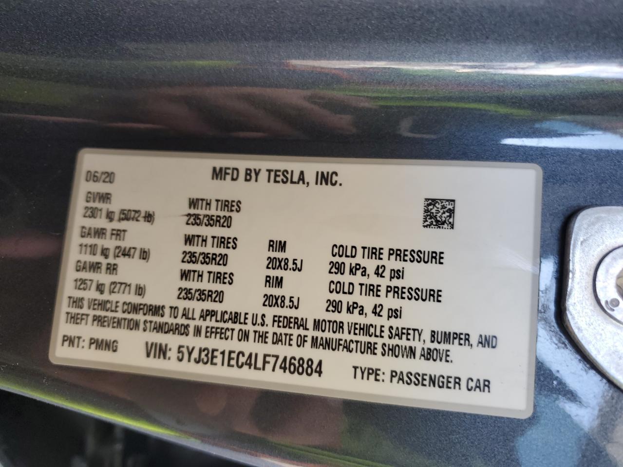 VIN 5YJ3E1EC4LF746884 2020 TESLA MODEL 3 no.13