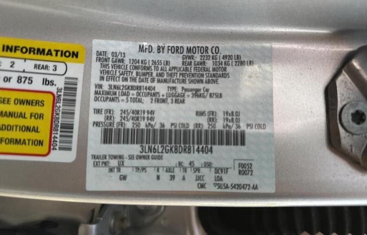 2013 Lincoln Mkz VIN: 3LN6L2GK8DR814404 Lot: 85331844