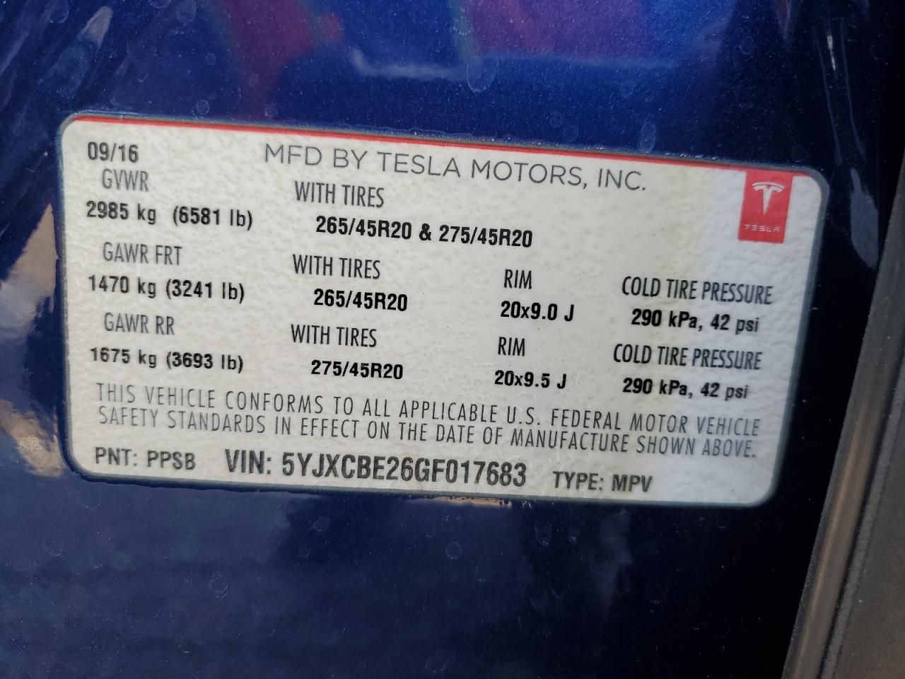 2016 Tesla Model X VIN: 5YJXCBE26GF017683 Lot: 83367084