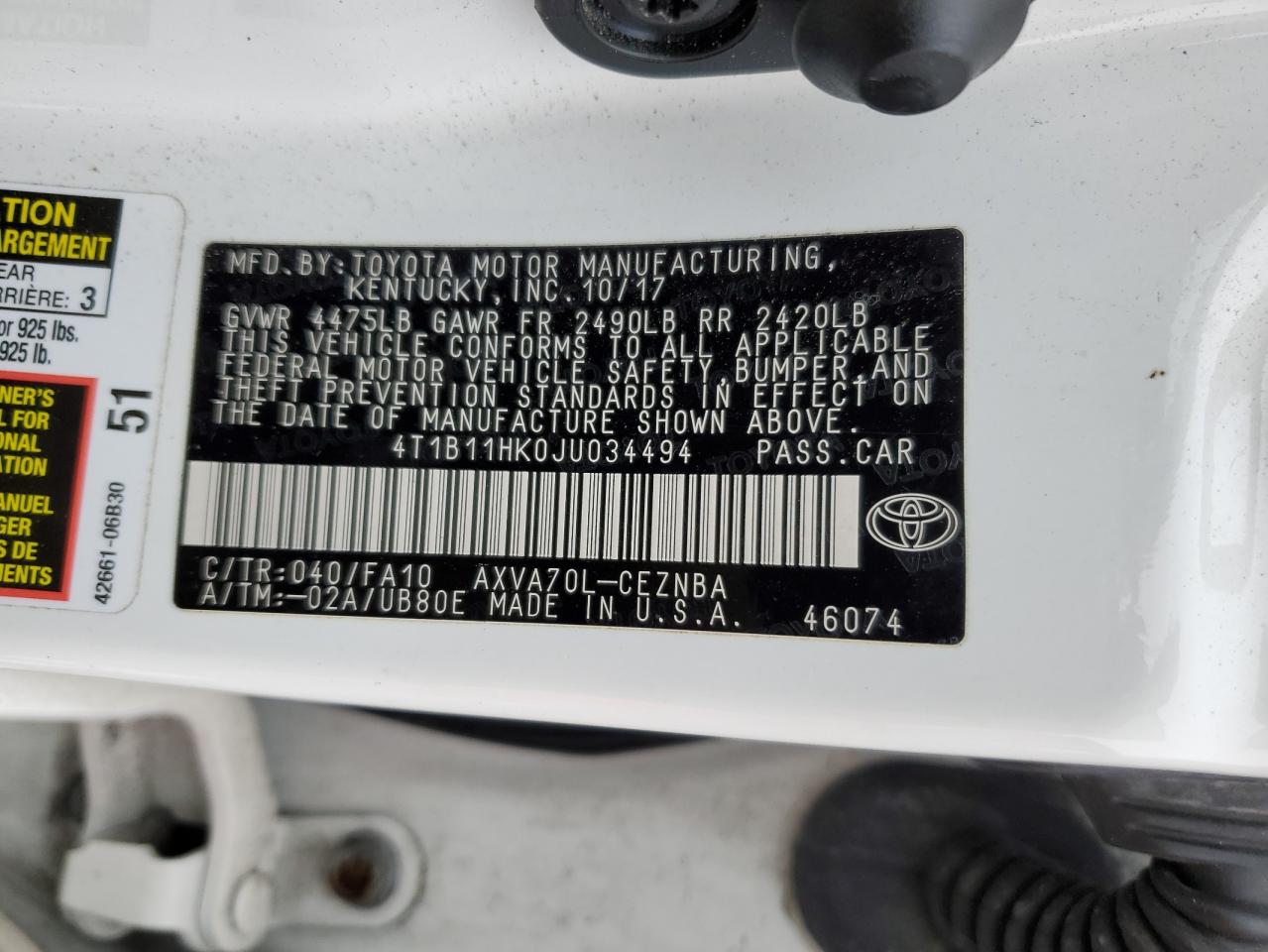 VIN 4T1B11HK0JU034494 2018 TOYOTA CAMRY no.13