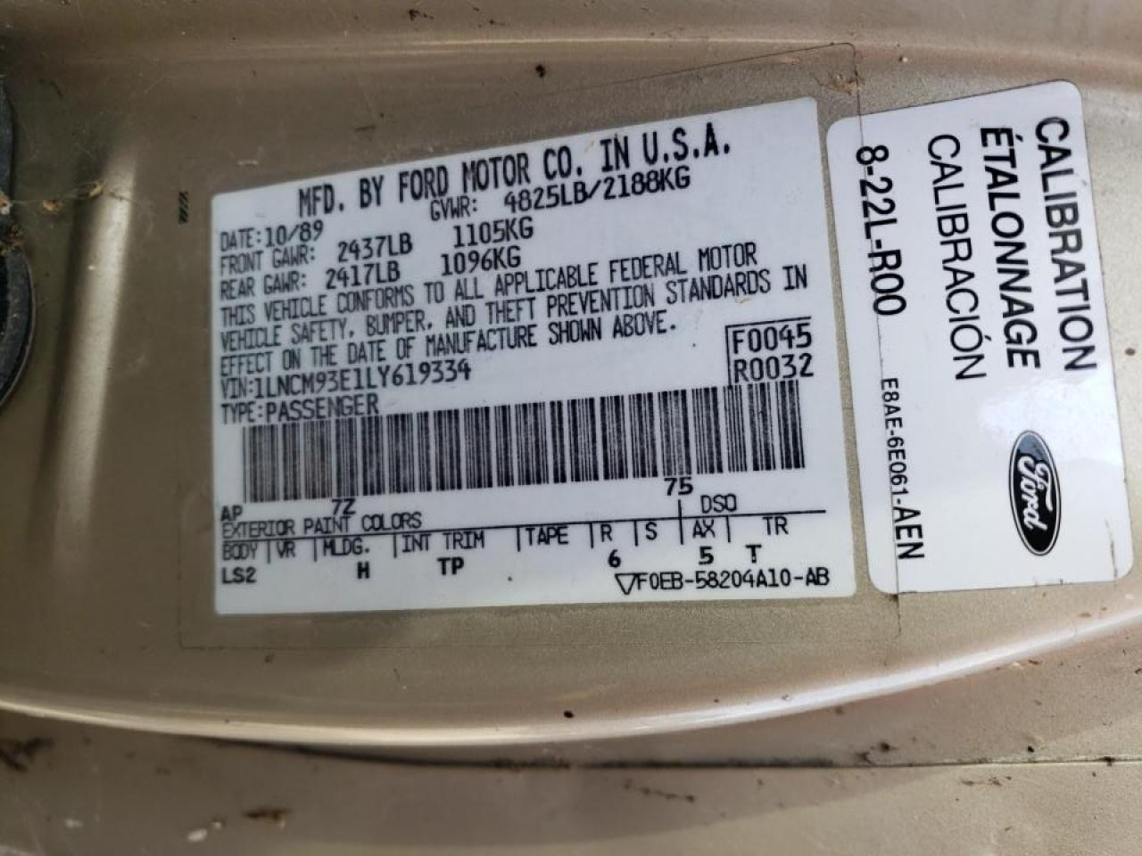 1990 Lincoln Mark Vii Lsc VIN: 1LNCM93E1LY619334 Lot: 86223314