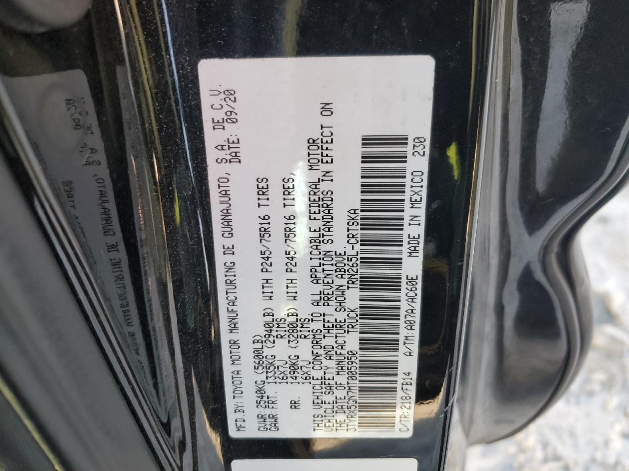 VIN 3TYRX5GN7MT005950 2021 TOYOTA TACOMA no.12