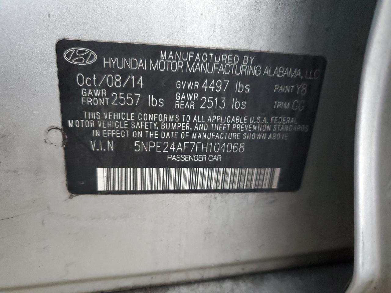 VIN 5NPE24AF7FH104068 2015 HYUNDAI SONATA no.12