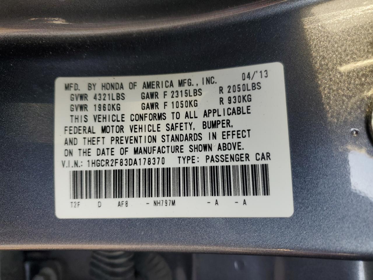 VIN 1HGCR2F83DA178370 2013 HONDA ACCORD no.12