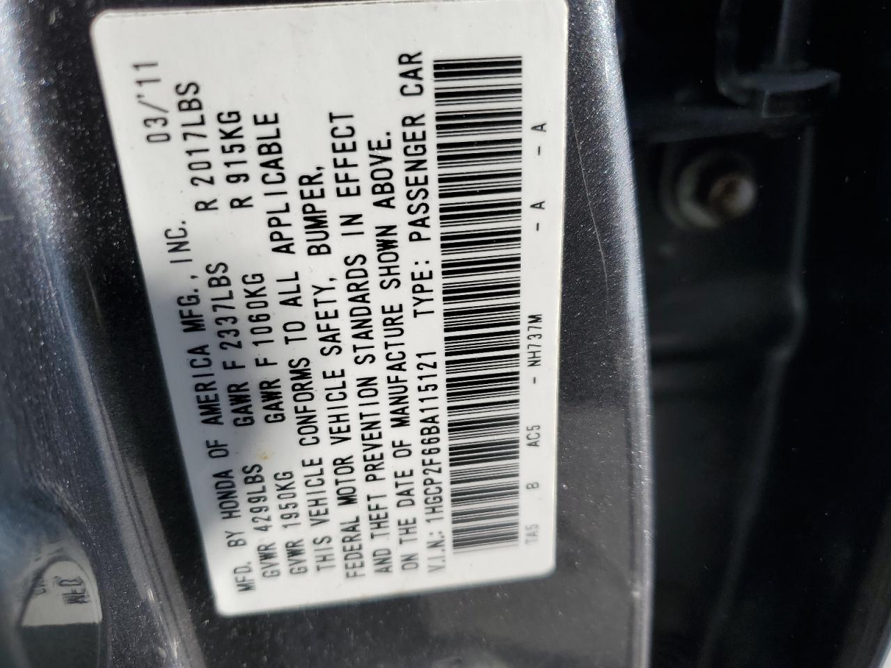 2011 Honda Accord Se VIN: 1HGCP2F66BA115121 Lot: 82283944