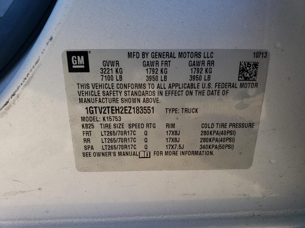 2014 GMC Sierra K1500 VIN: 1GTV2TEH2EZ183551 Lot: 85698734