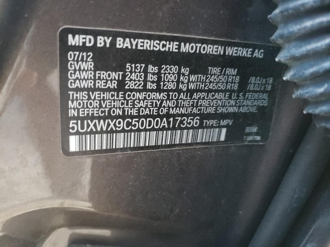 VIN 5UXWX9C50D0A17356 2013 BMW X3 no.13