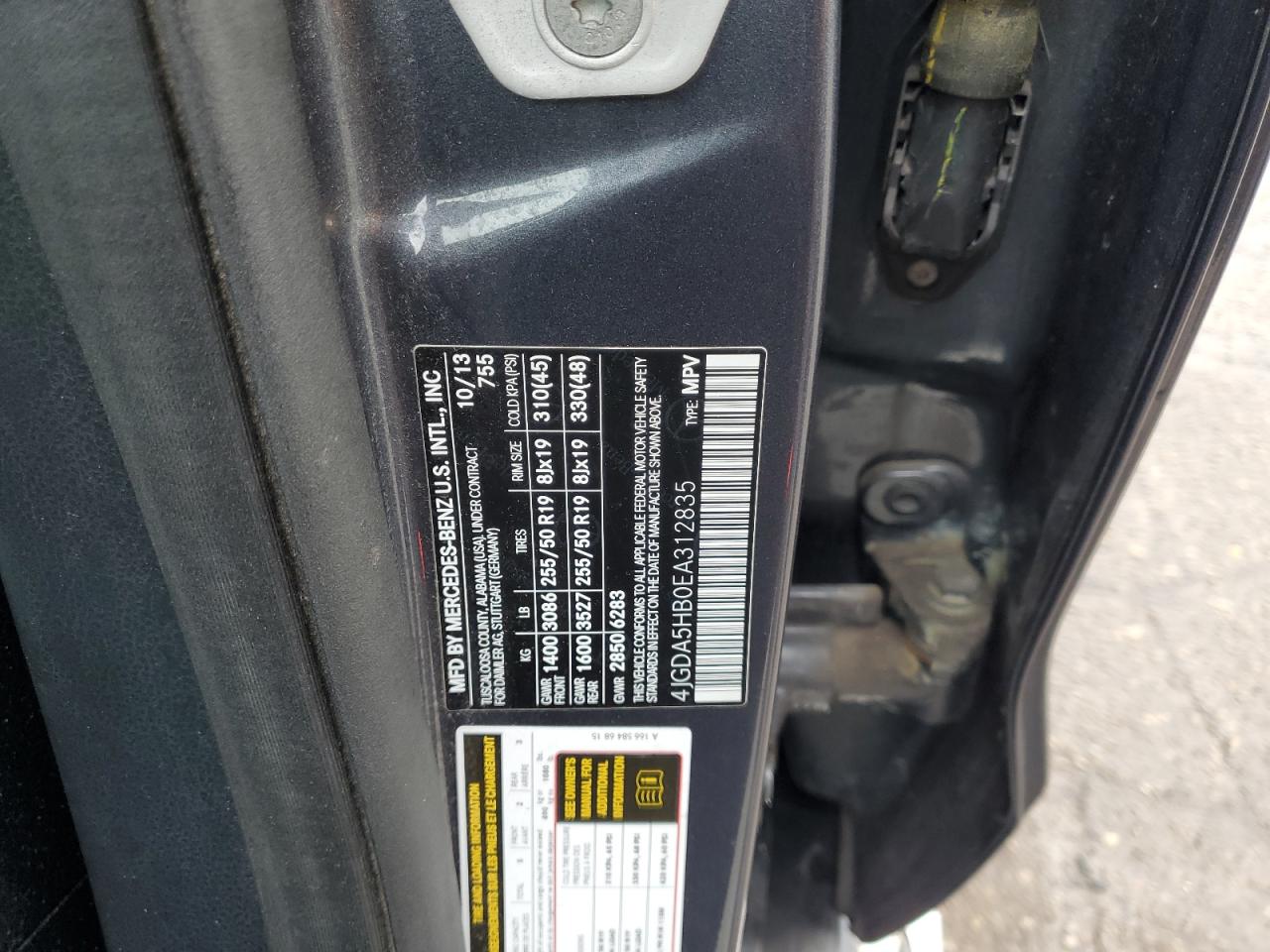 2014 Mercedes-Benz Ml 350 4Matic VIN: 4JGDA5HB0EA312835 Lot: 85988154