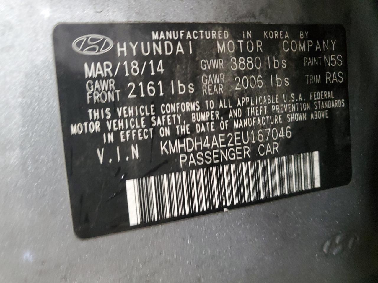 2014 Hyundai Elantra Se VIN: KMHDH4AE2EU167046 Lot: 86083594