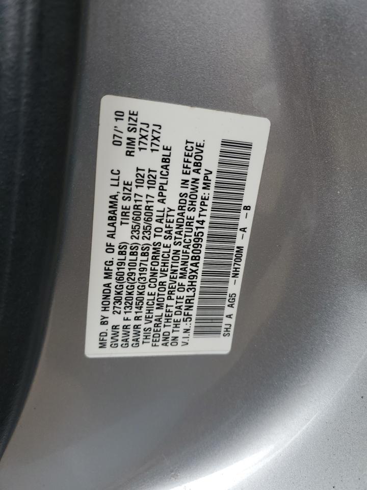 2010 Honda Odyssey Touring VIN: 5FNRL3H9XAB099514 Lot: 86435854