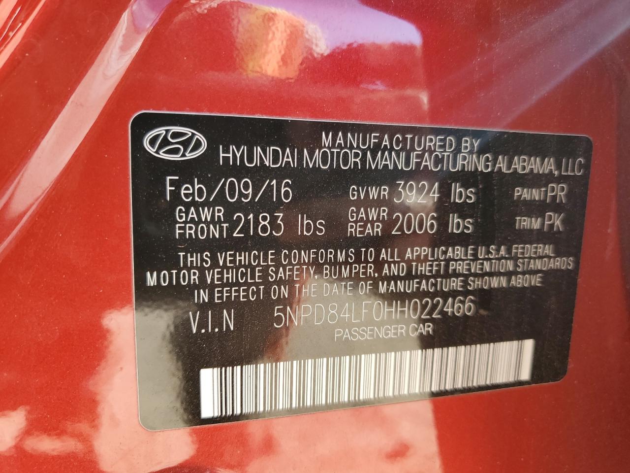 VIN 5NPD84LF0HH022466 2017 HYUNDAI ELANTRA no.12