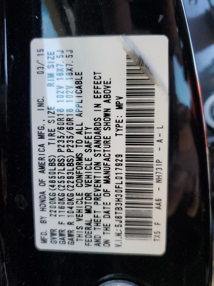 VIN 5J8TB3H30FL017929 2015 ACURA RDX no.14