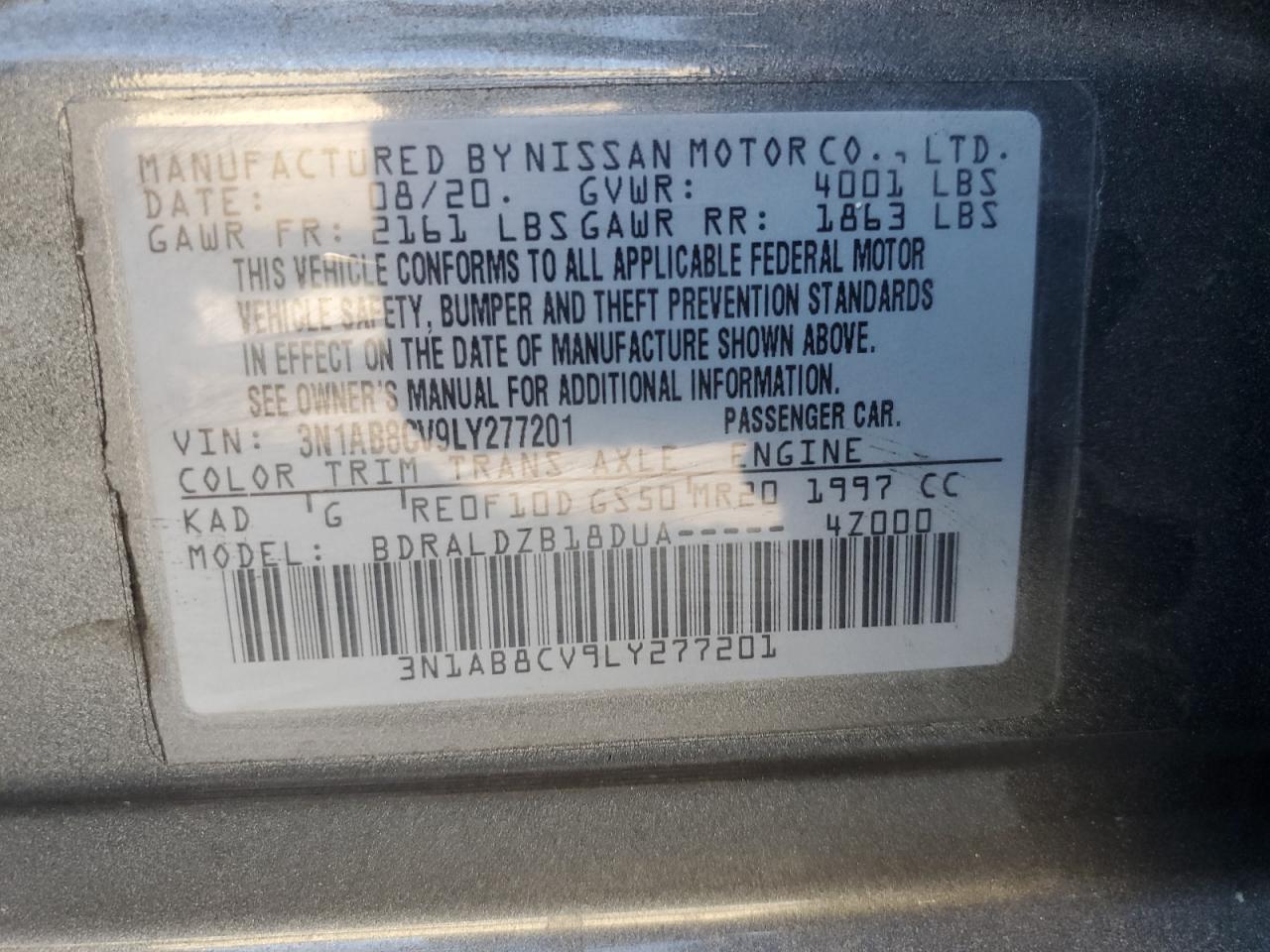 VIN 3N1AB8CV9LY277201 2020 NISSAN SENTRA no.13