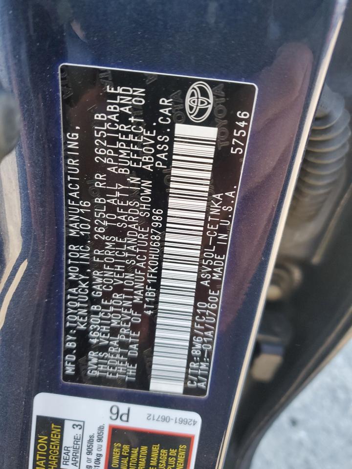 VIN 4T1BF1FK0HU687986 2017 TOYOTA CAMRY no.12