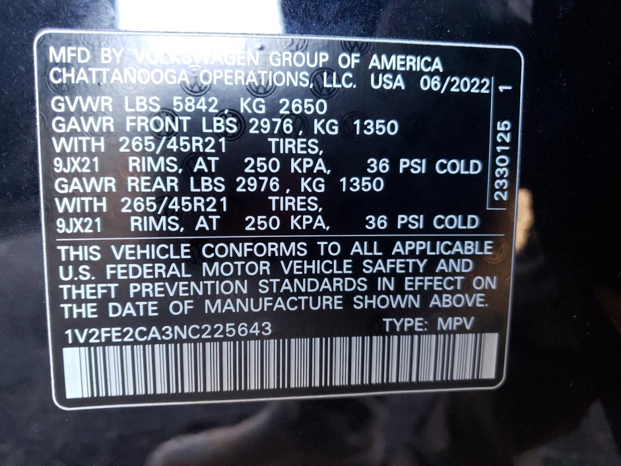 2022 Volkswagen Atlas Cross Sport Sel Premium R-Line VIN: 1V2FE2CA3NC225643 Lot: 86050044