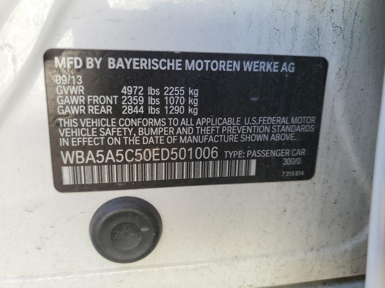 2014 BMW 528 I VIN: WBA5A5C50ED501006 Lot: 86684154