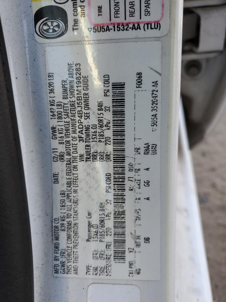 2011 Ford Fiesta Se VIN: 3FADP4BJ5BM198283 Lot: 86512934