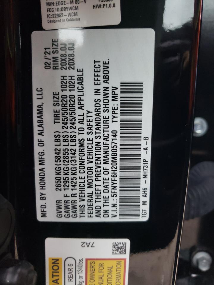 2021 Honda Pilot Se VIN: 5FNYF6H20MB057140 Lot: 85218974