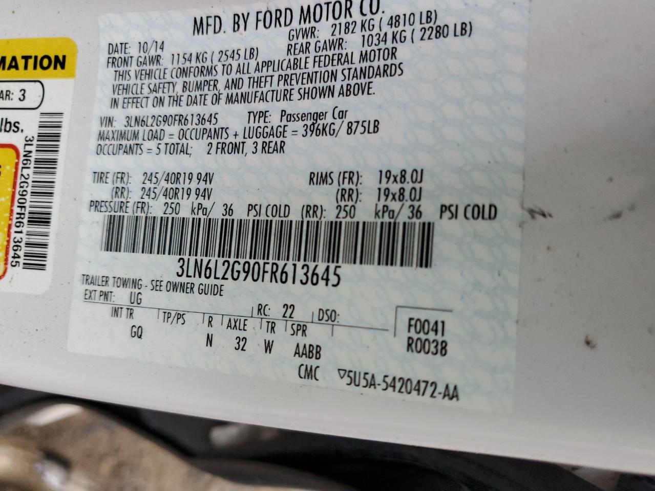 2015 Lincoln Mkz VIN: 3LN6L2G90FR613645 Lot: 58314195