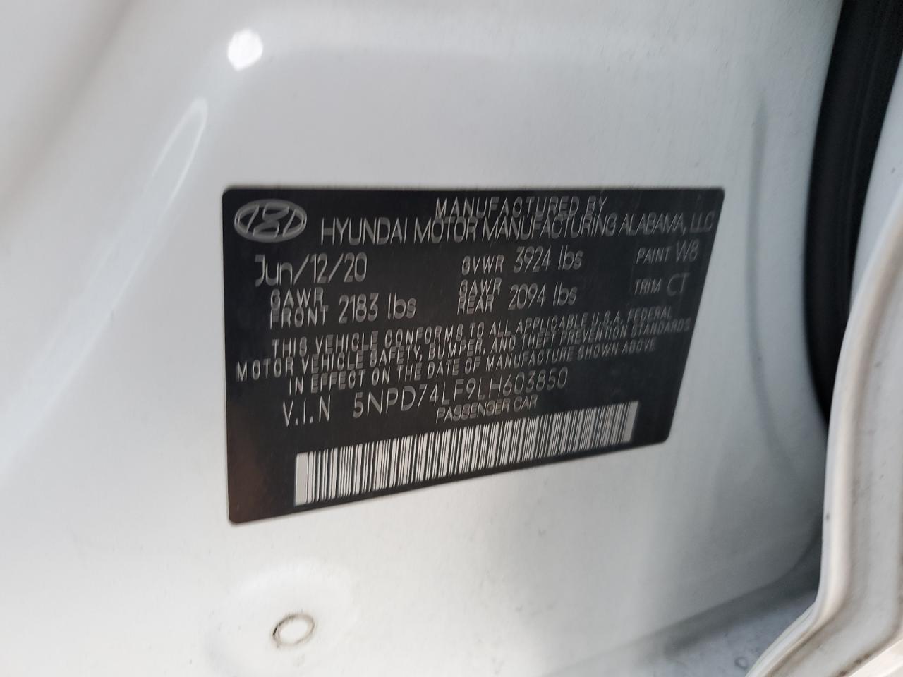 VIN 5NPD74LF9LH603850 2020 HYUNDAI ELANTRA no.12