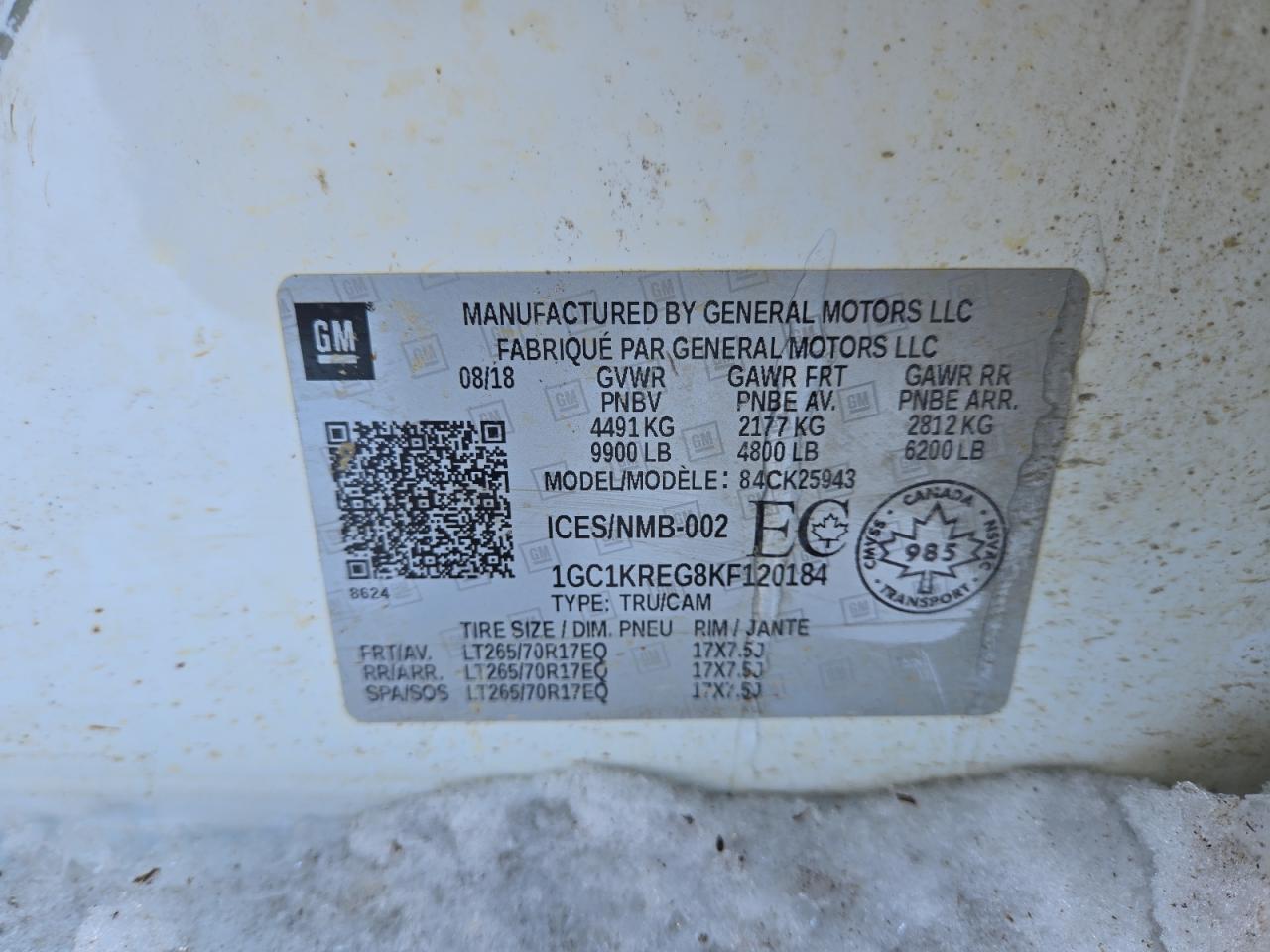 2019 Chevrolet Silverado K2500 Heavy Duty VIN: 1GC1KREG8KF120184 Lot: 85056054