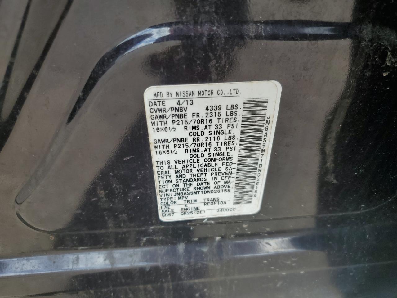 VIN JN8AS5MT1DW026159 2013 NISSAN ROGUE no.13