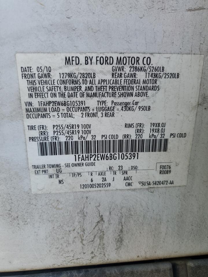 2011 Ford Taurus Sel VIN: 1FAHP2EW6BG105391 Lot: 85754004