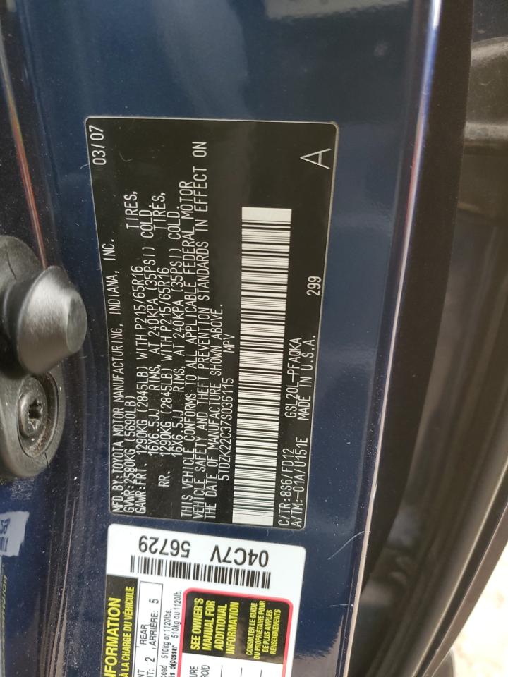 2007 Toyota Sienna Xle VIN: 5TDZK22C37S036115 Lot: 86773444