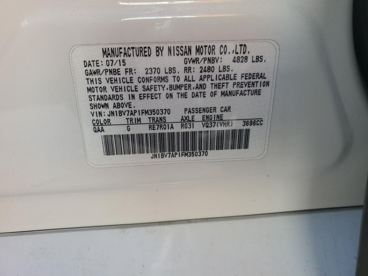 2015 Infiniti Q50 Base VIN: JN1BV7AP1FM350370 Lot: 82424224