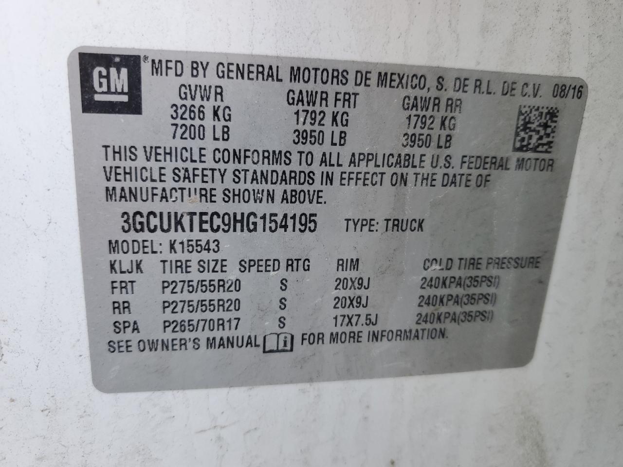 2017 Chevrolet Silverado K1500 High Country VIN: 3GCUKTEC9HG154195 Lot: 84381384