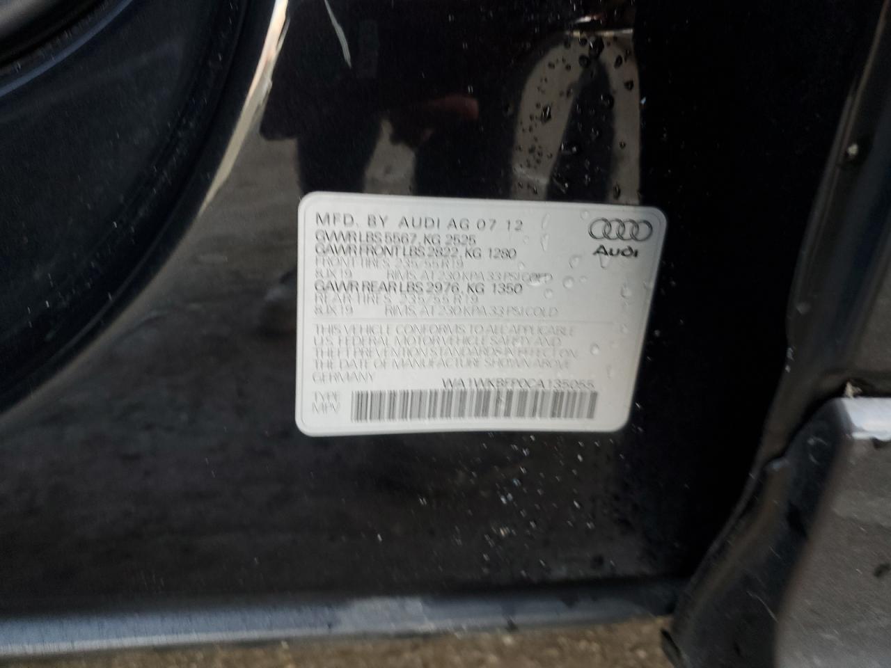 2012 Audi Q5 Prestige VIN: WA1WKBFP0CA135055 Lot: 84713994