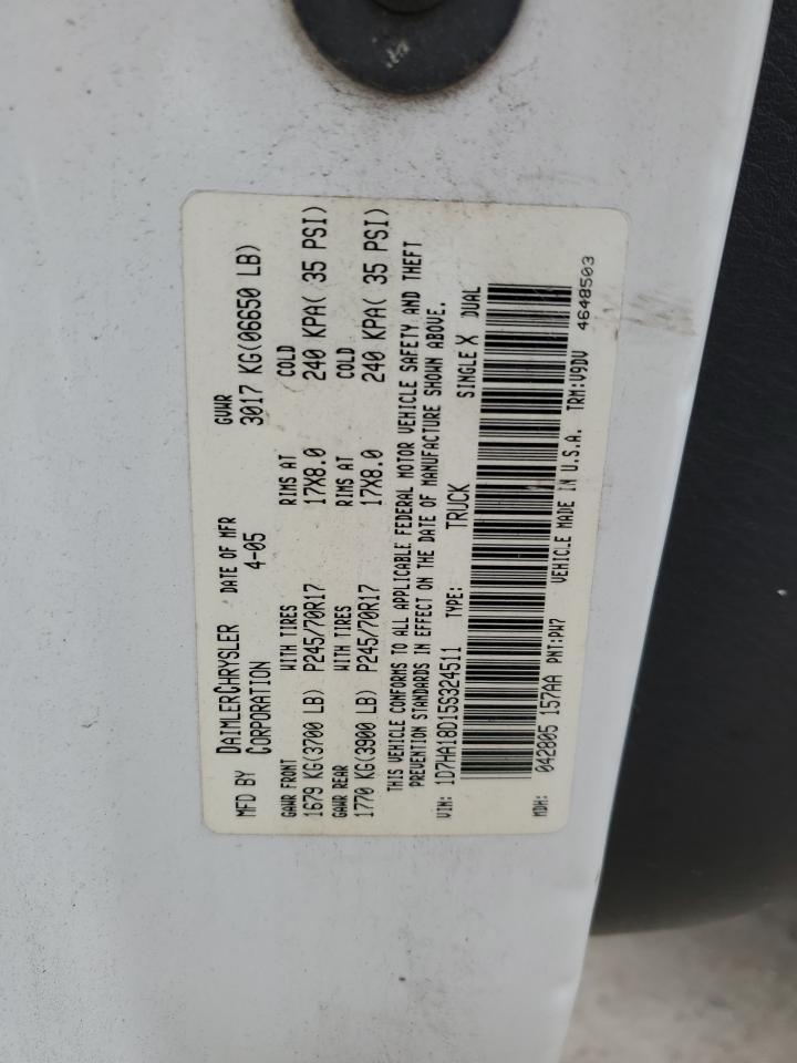 2005 Dodge Ram 1500 St VIN: 1D7HA18D15S324511 Lot: 84424784