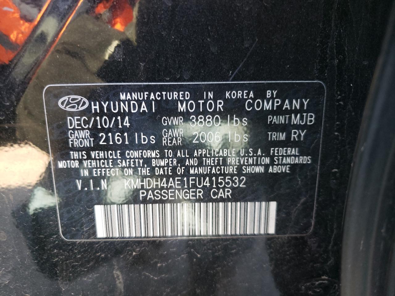 VIN KMHDH4AE1FU415532 2015 HYUNDAI ELANTRA no.12