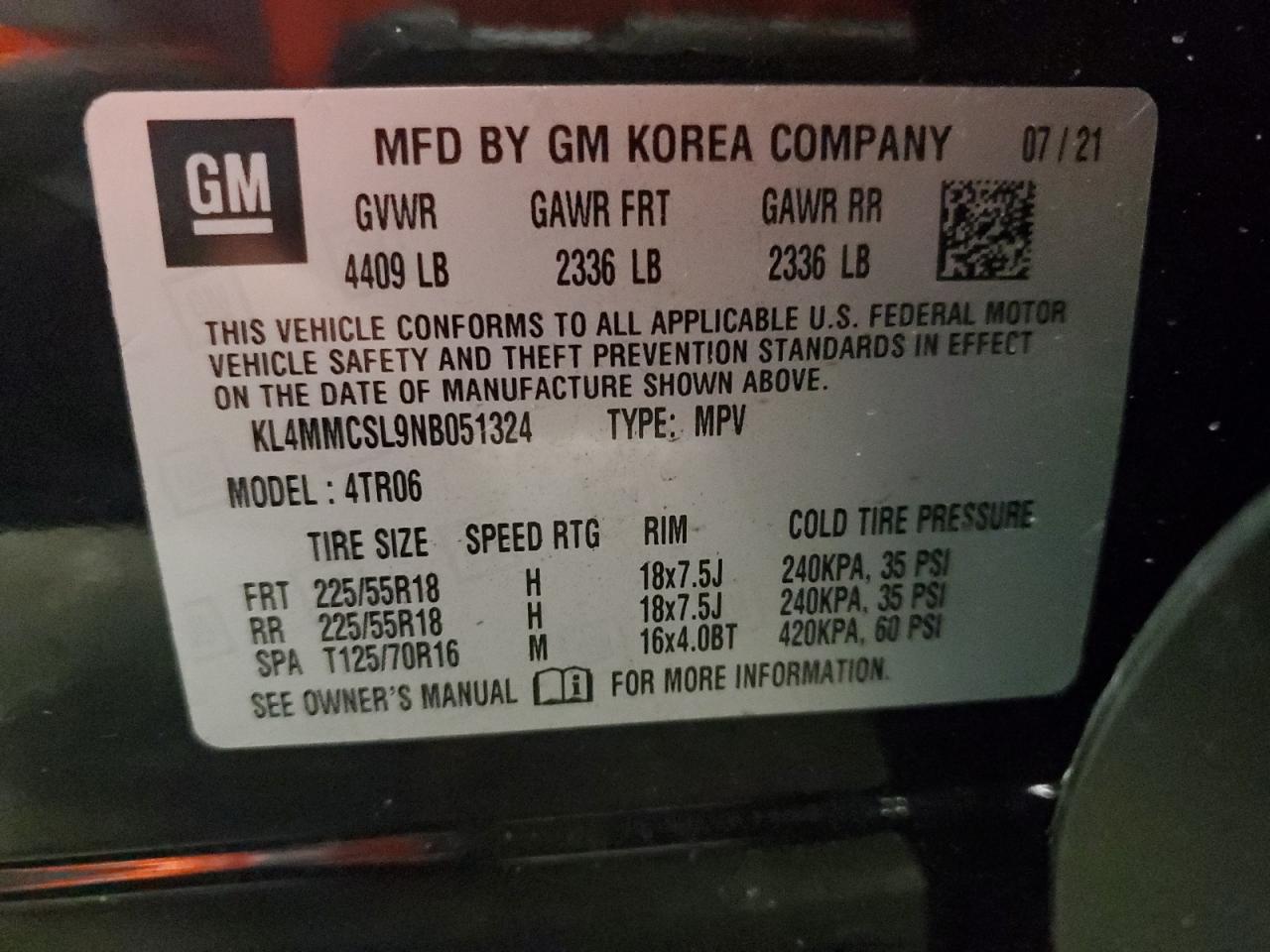 VIN KL4MMCSL9NB051324 2022 BUICK ENCORE no.13