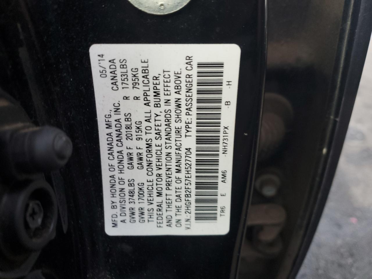 VIN 2HGFB2F57EH527704 2014 HONDA CIVIC no.12