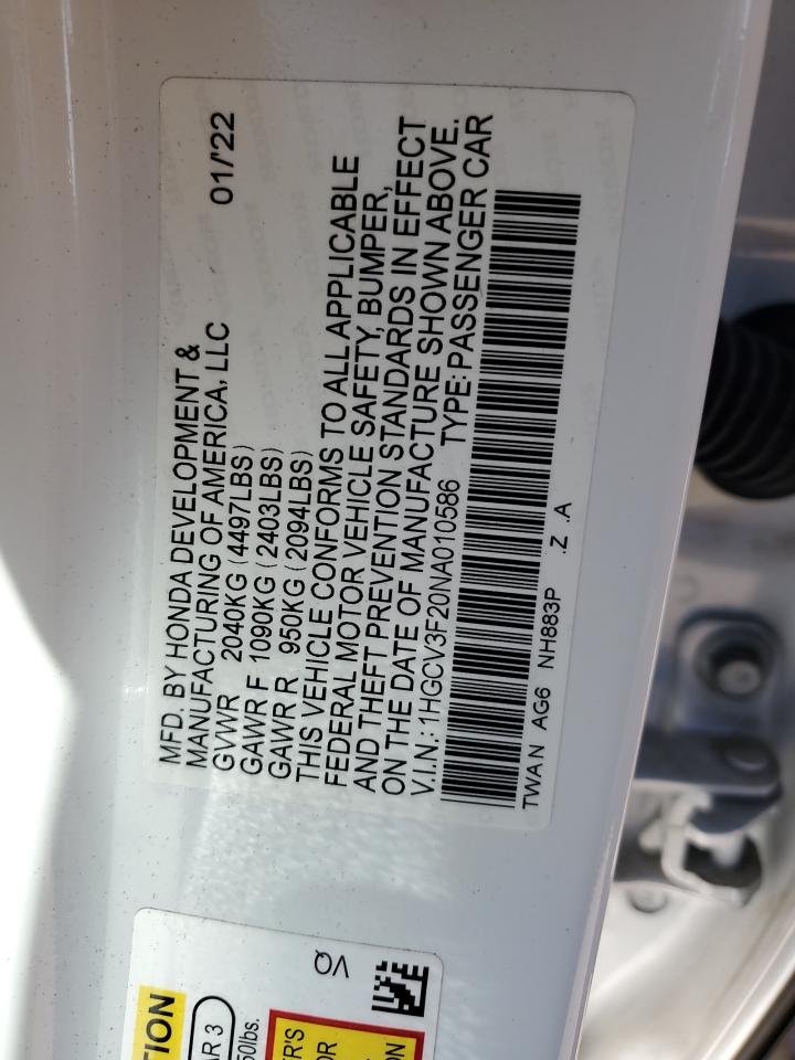 VIN 1HGCV3F20NA010586 2022 HONDA ACCORD no.12