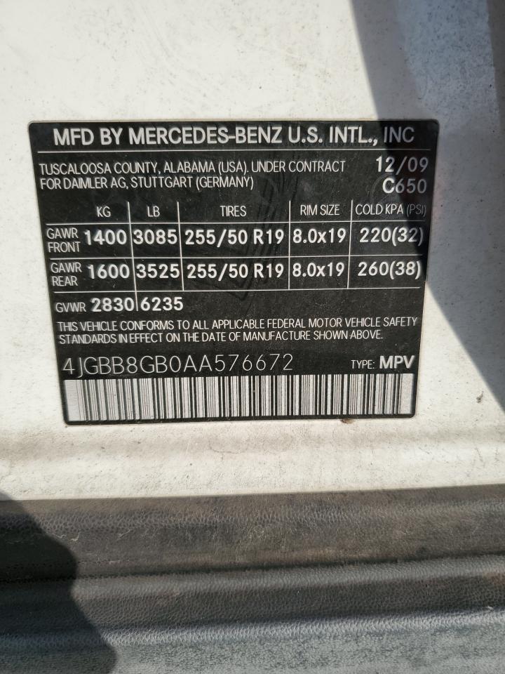 2010 Mercedes-Benz Ml 350 4Matic VIN: 4JGBB8GB0AA576672 Lot: 86019204