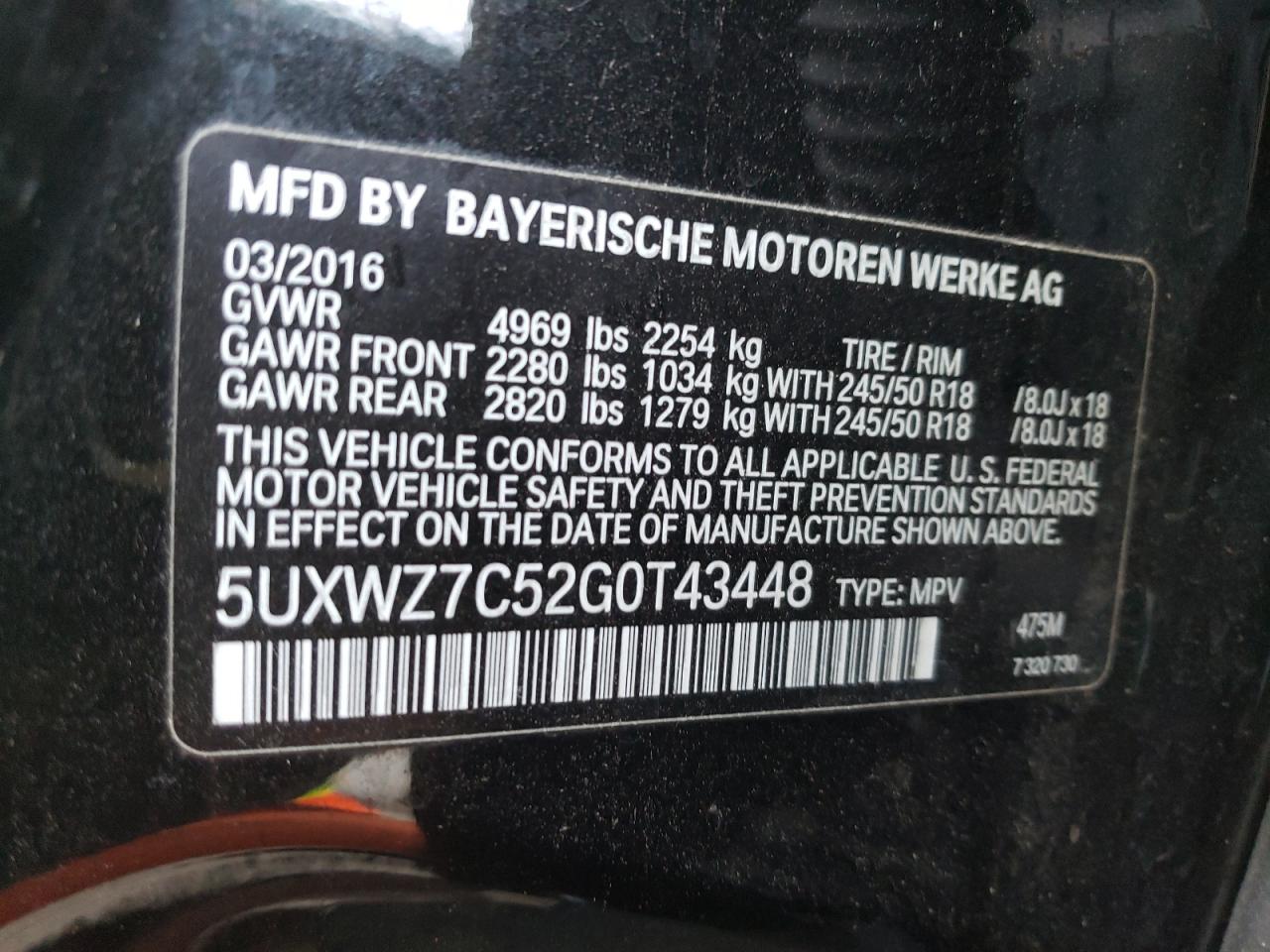 VIN 5UXWZ7C52G0T43448 2016 BMW X3 no.13