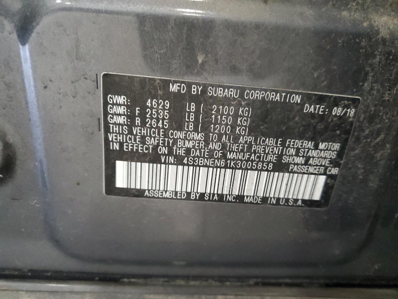 2019 Subaru Legacy 3.6R Limited VIN: 4S3BNEN61K3005858 Lot: 84224254