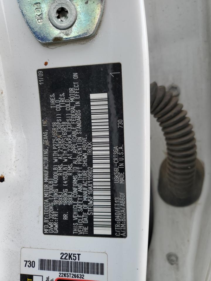 2010 Toyota Tundra Double Cab Sr5 VIN: 5TFUW5F10AX119902 Lot: 85358954