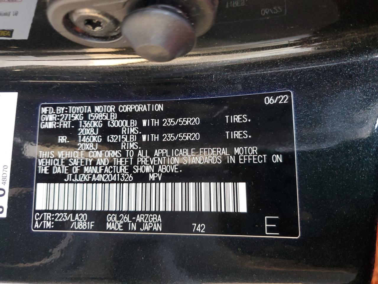 2022 Lexus Rx 350 L Luxury VIN: JTJJZKFA4N2041326 Lot: 83266934