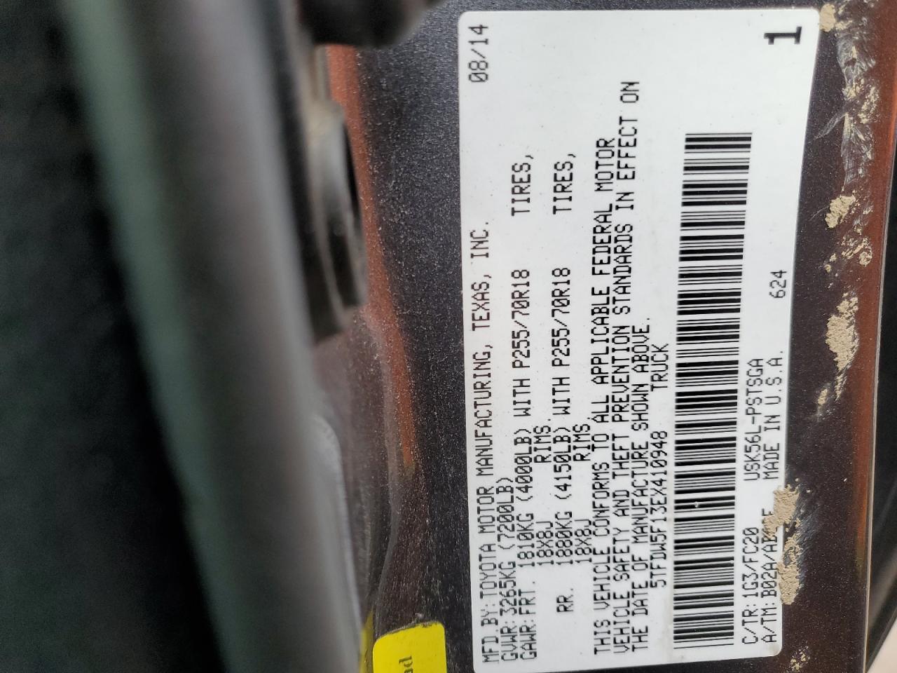 VIN 5TFDW5F13EX410948 2014 TOYOTA TUNDRA no.12