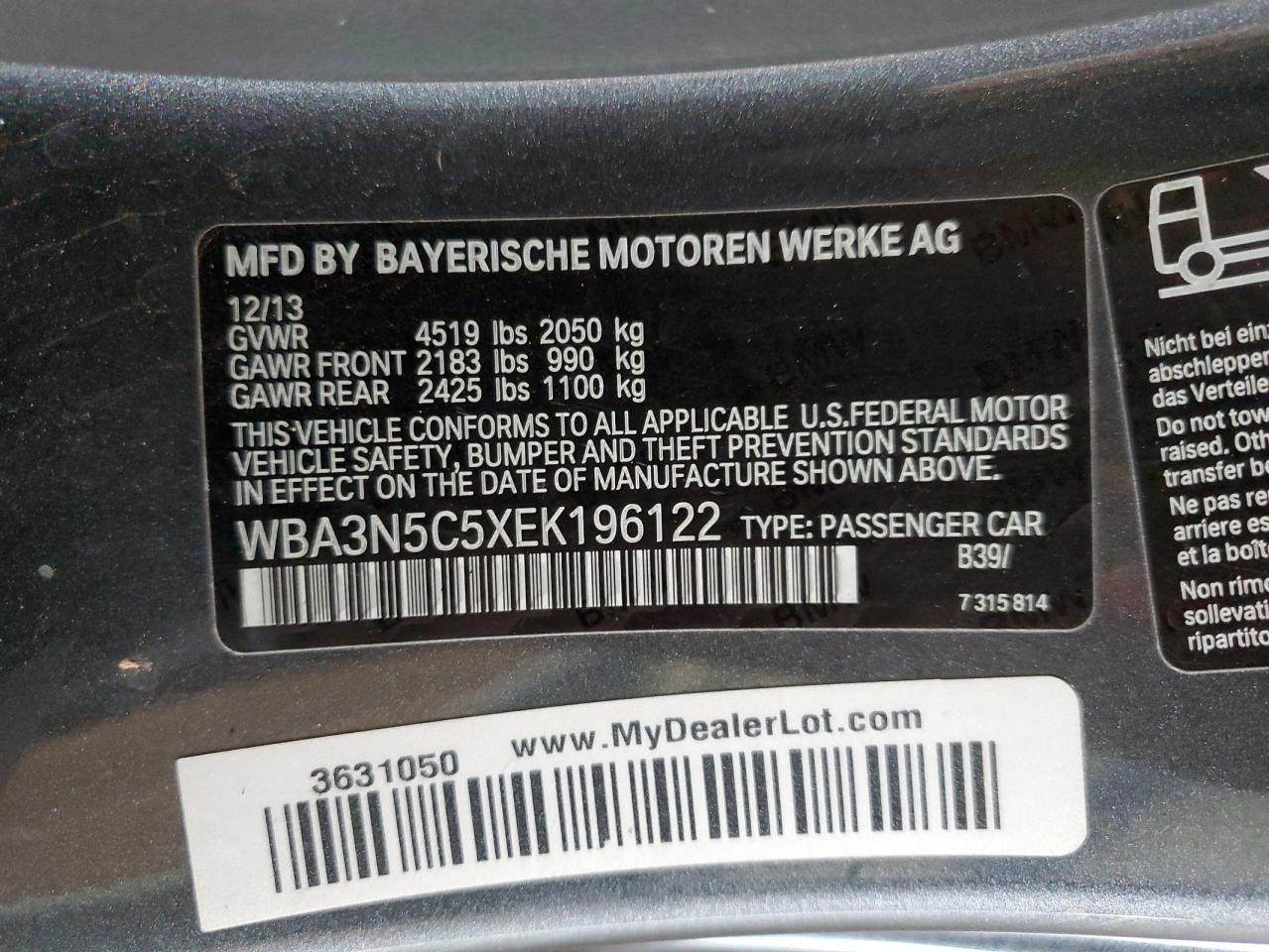 VIN WBA3N5C5XEK196122 2014 BMW 4 SERIES no.12