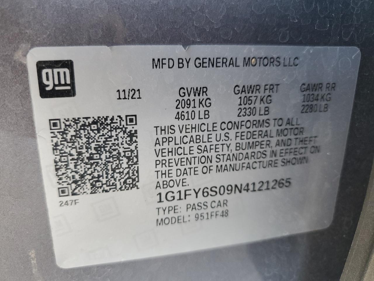 VIN 1G1FY6S09N4121265 2022 CHEVROLET BOLT no.13